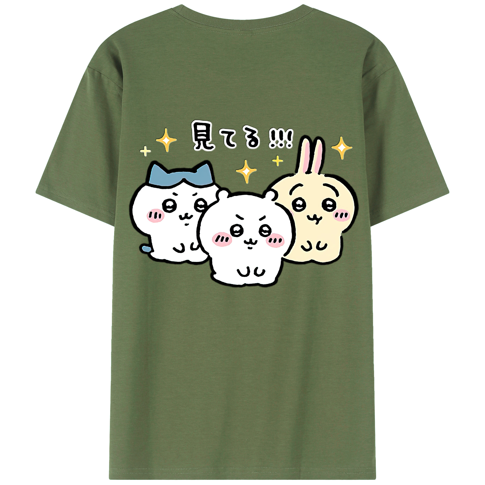 （画像用） ちいかわ ハチワレ Chii-kawa hachiware 綿100％ メンズ半袖Tシャツ（バックプリント） 通気性
